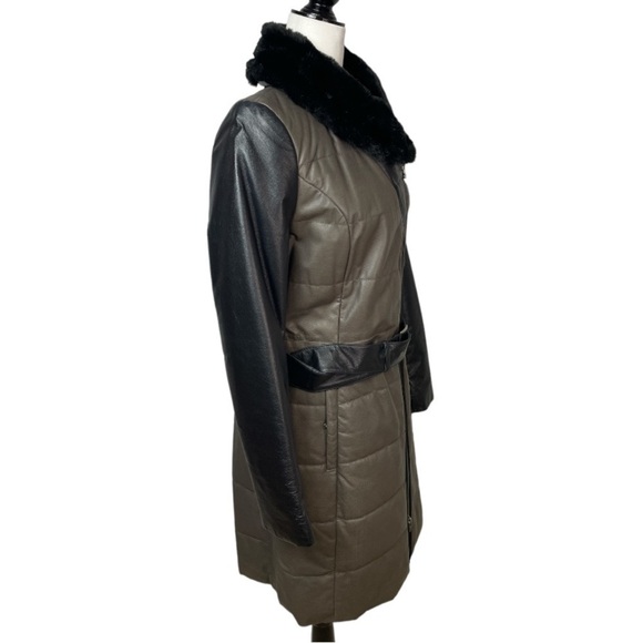DANIER two color leather fur trim collar coat sz XS - Picture 3 of 9